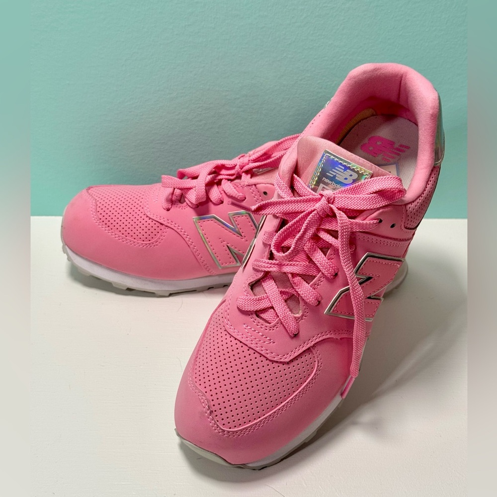 New Balance 574 pink with holographic youth